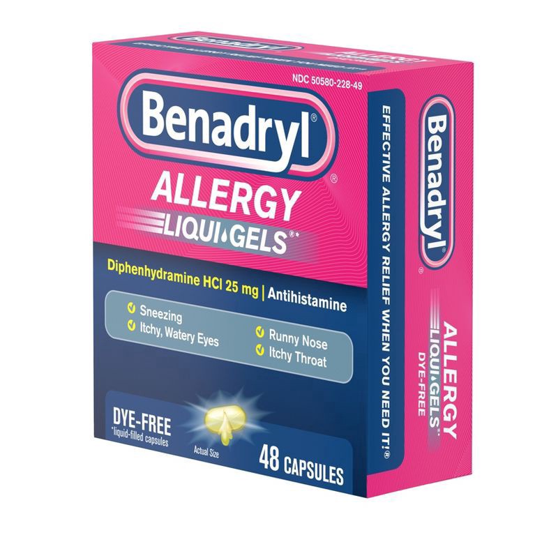 slide 5 of 6, Benadryl Liqui-Gels Antihistamine Allergy Medicine, Dye Free, 48 ct, 48 ct
