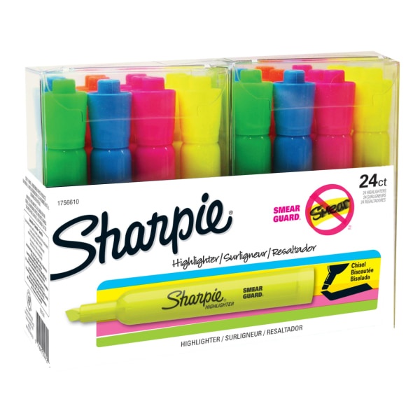 slide 1 of 1, Sharpie Accent Tank-Style Highlighters, Chisel Tip, Assorted Barrel Colors, Assorted Ink Colors, Pack Of 24 Highlighters, 24 ct