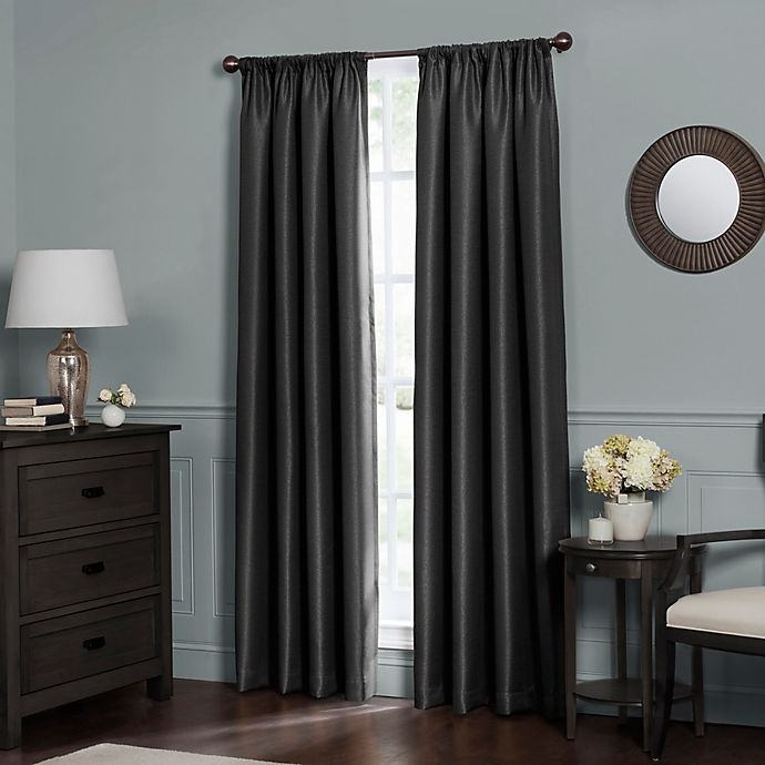 slide 1 of 4, Maytex Emery Rod Pocket Insulated 100% Blackout Window Curtain Panel - Black, 84 in