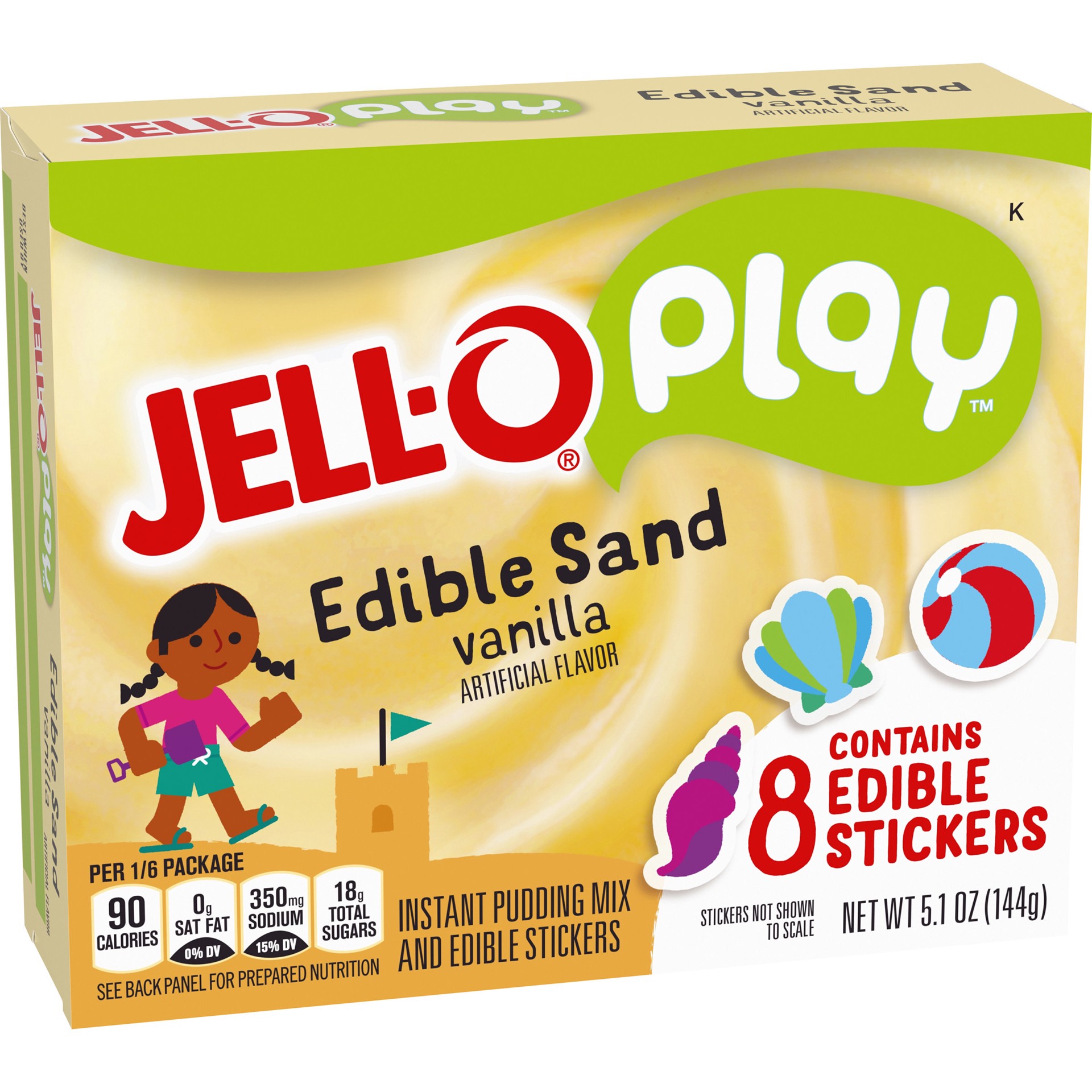 slide 2 of 10, Jell-O Play Edible Sand Vanilla Instant Pudding Mix & Edible Stickers Kit, 5.1 oz