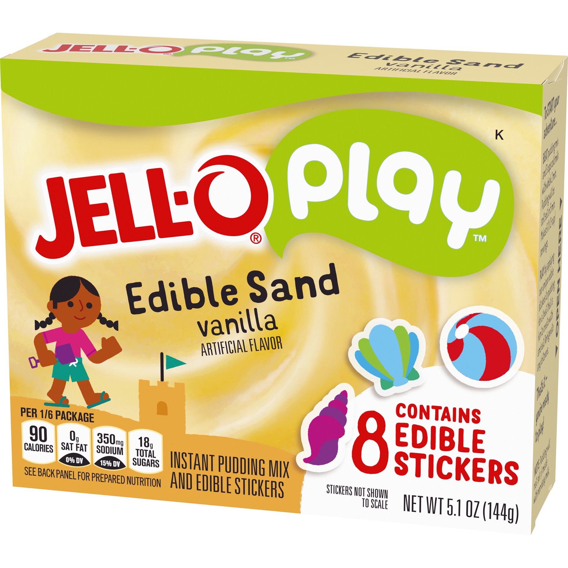 slide 4 of 10, Jell-O Play Edible Sand Vanilla Instant Pudding Mix & Edible Stickers Kit, 5.1 oz