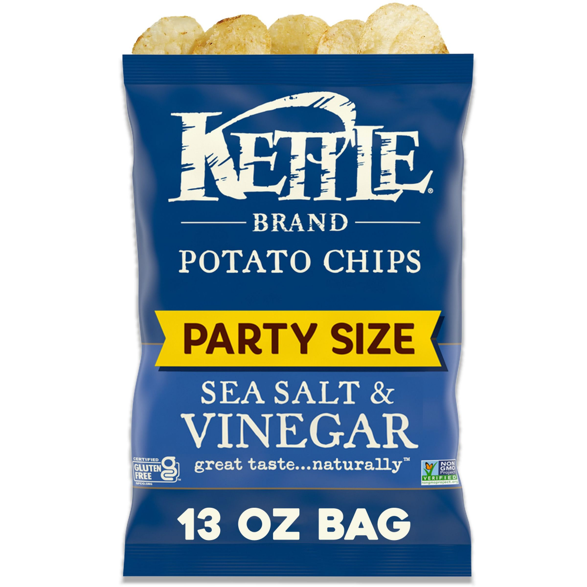 slide 1 of 5, Kettle Brand Potato Chips, Sea Salt & Vinegar Kettle Chips, Party Size, 13 Oz, 13 oz