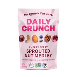 Daily Crunch Ditch your old trail mix for the berry best sprouted nut mix. Our Cherry Berry Sprouted Nut Medley contains a Uniquely Crunchy™ mix of sprouted almonds, walnuts and cashews paired with antioxidant-rich dried cherries and blueberries.