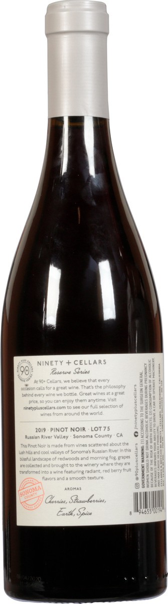 slide 4 of 9, 90+ Cellars Lot 75 Pinot Noir, Russian River Valley, California, 750 ml