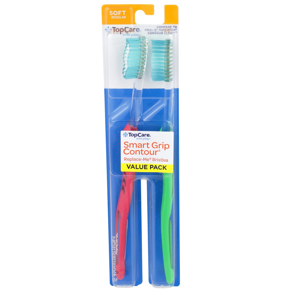 slide 1 of 1, TopCare Toothbrushes SmartGrip Contour Soft, 2 ct