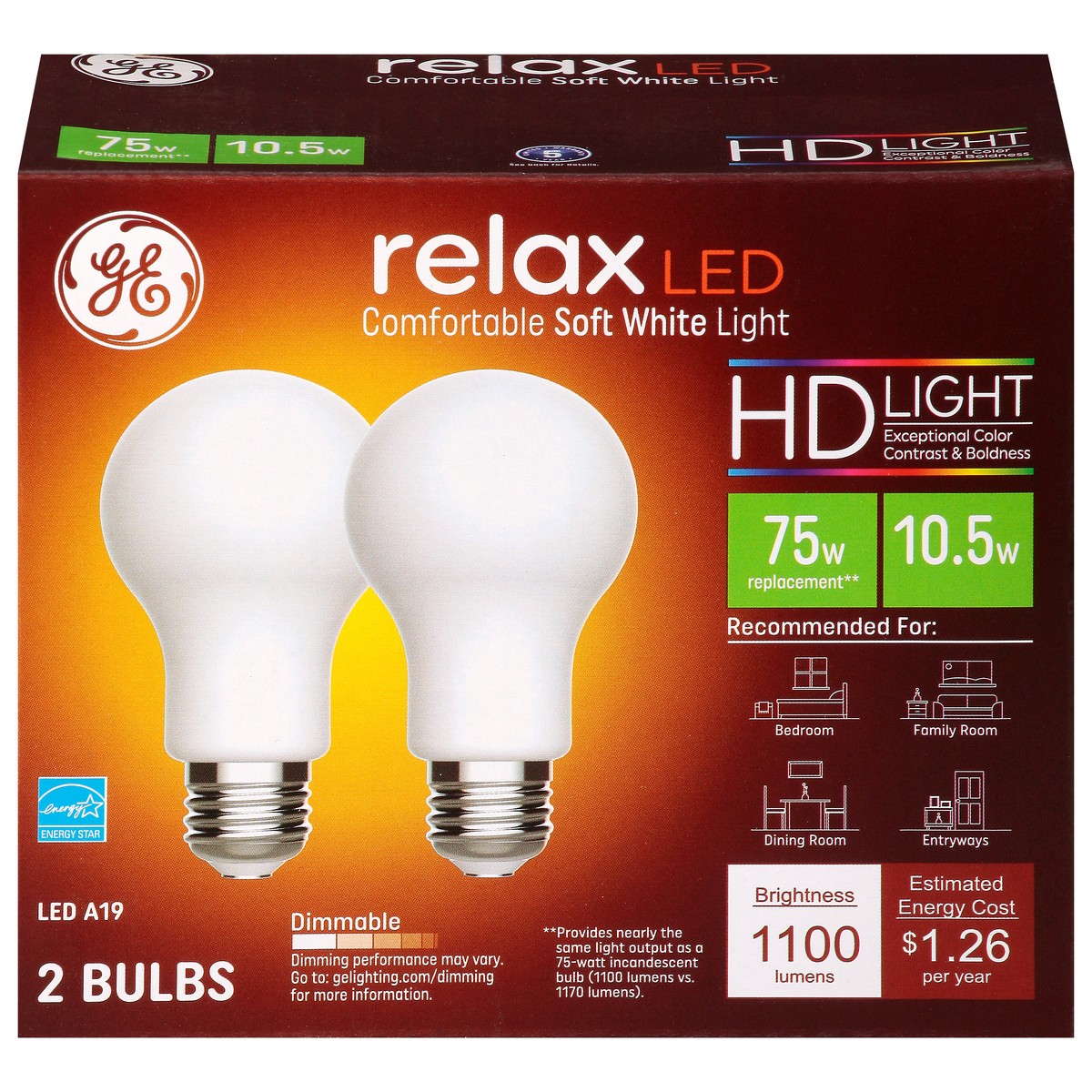 slide 1 of 12, GE Relax 10.5 Watts LED Soft White Light Bulbs, 2 ct