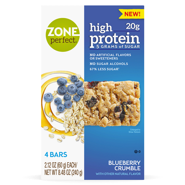 slide 1 of 1, Zone Perfect High Protein Blueberry Crumble Bars, 4 ct; 2.12 oz
