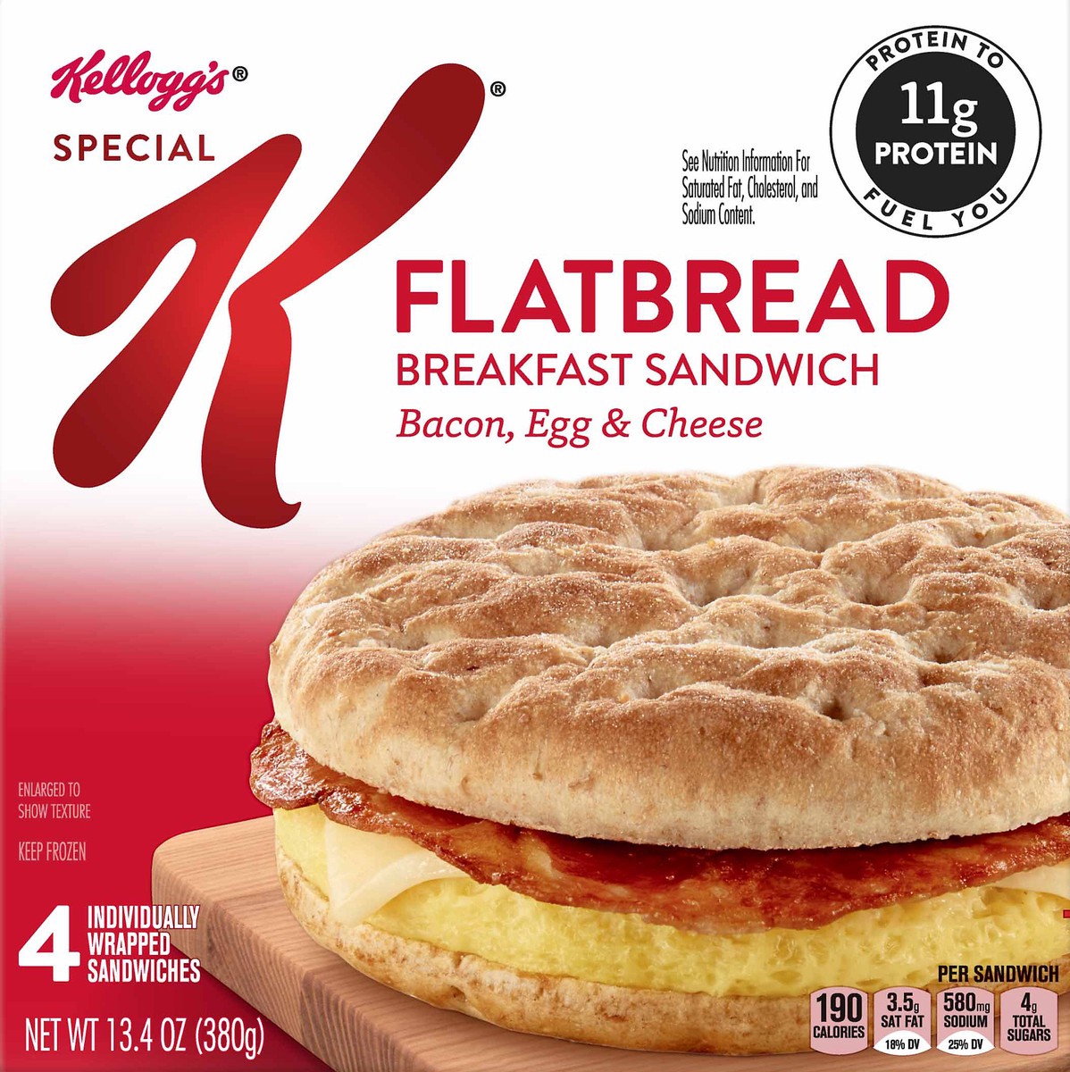 slide 7 of 8, Special K Kellogg's Special K Bacon Egg & Cheese Flatbread Breakfast Sandwich, 4 ct; 13.4 oz