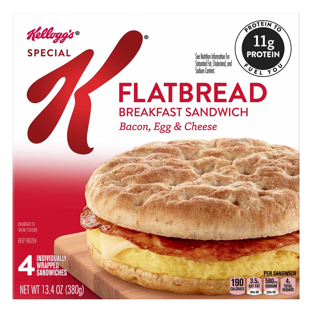 slide 1 of 8, Special K Kellogg's Special K Bacon Egg & Cheese Flatbread Breakfast Sandwich, 4 ct; 13.4 oz