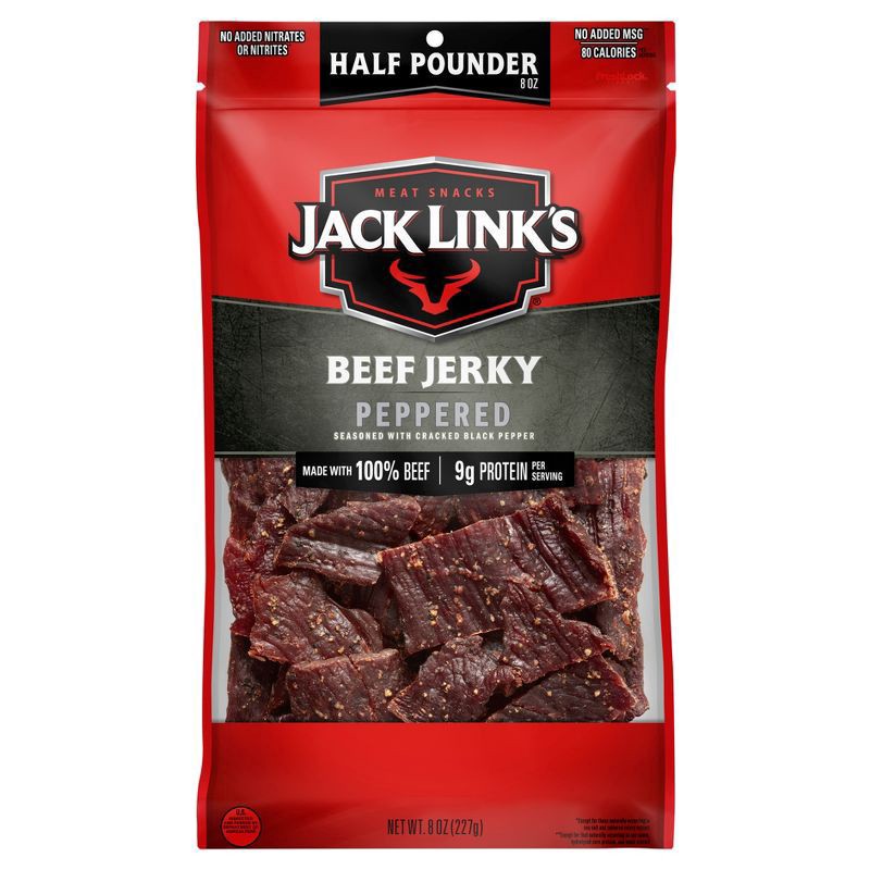 slide 1 of 9, Jack Link's 8 Ounce Jack Link's Peppered Beef Jerky 1/1 Count, 8 oz