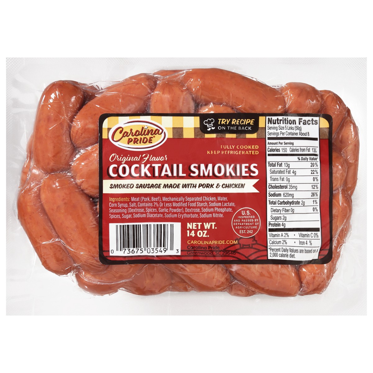 slide 1 of 1, Carolina Pride Original Flavor Cocktail Smokies 14 oz, 14 oz