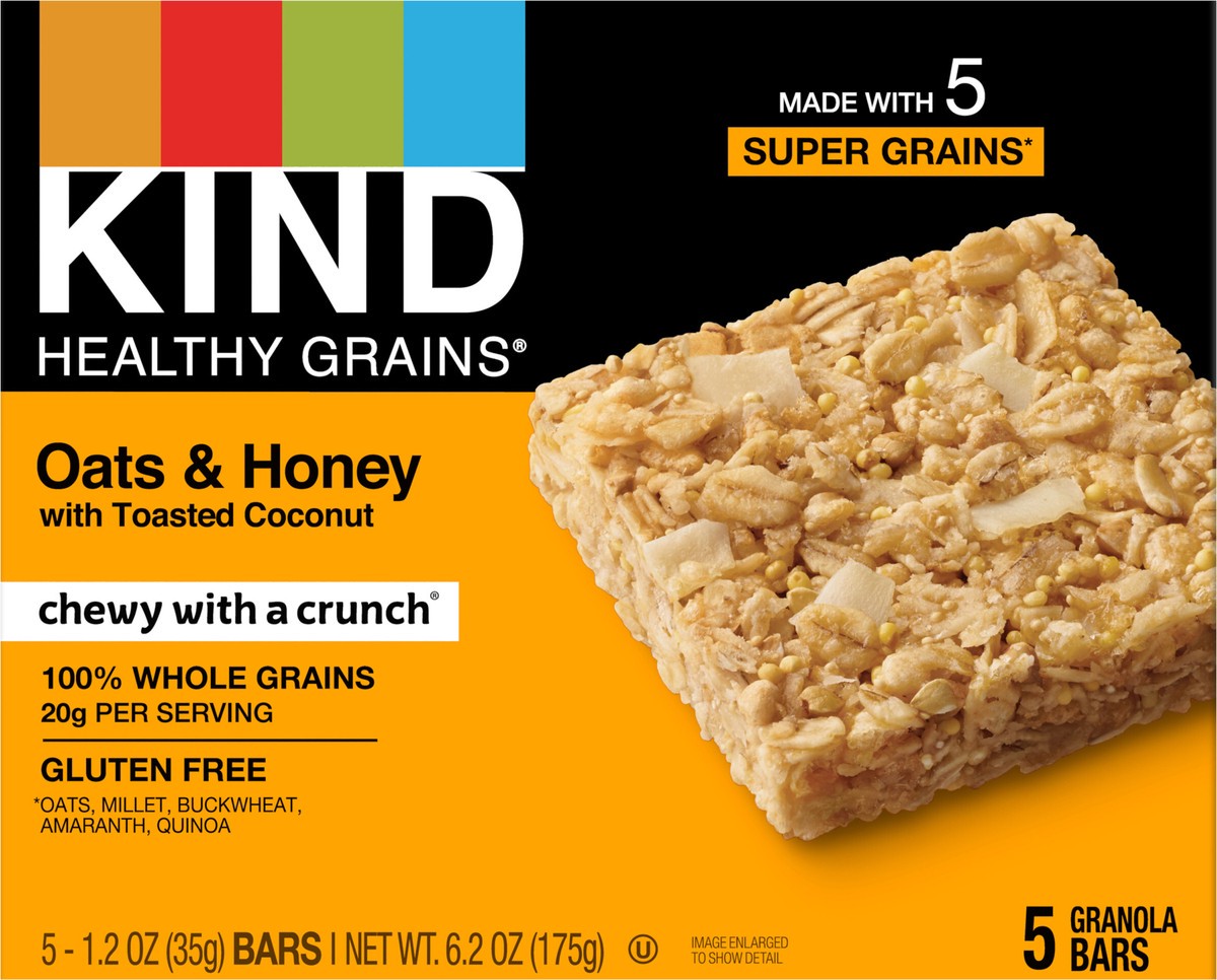 slide 5 of 8, KIND Healthy Grain Bars, Oats and Honey with Toasted Coconut, 5 ct