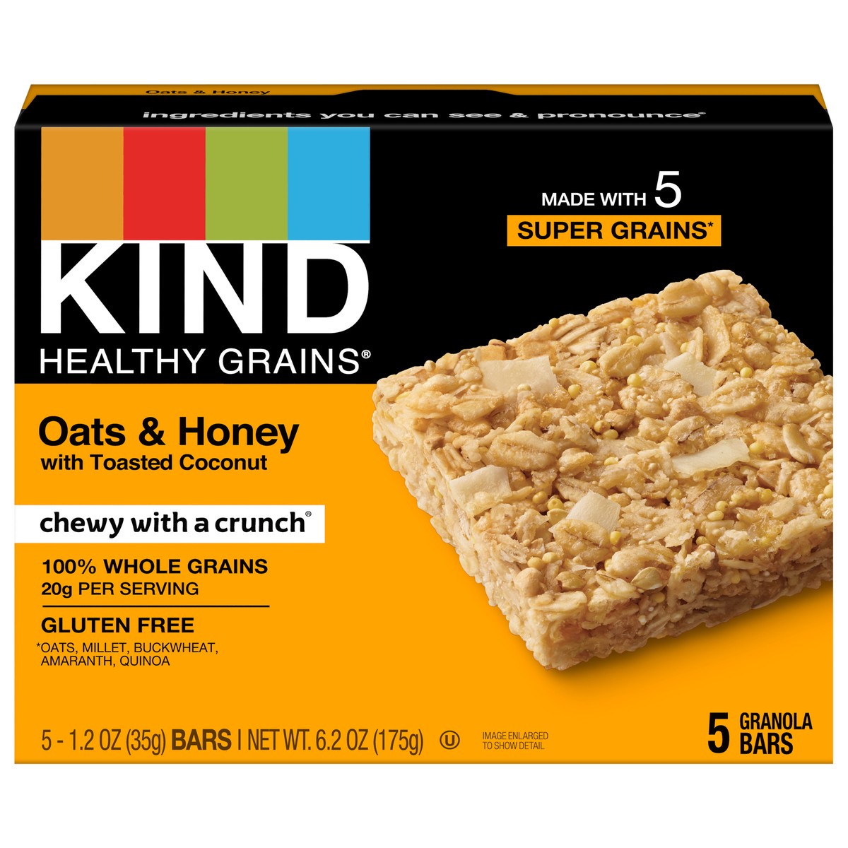 slide 1 of 8, KIND HEALTHY GRAINS Oats & Honey with Toasted Coconut Bars, Gluten Free Bars, 1.2 OZ Bars (5 Count), 0.40 lb