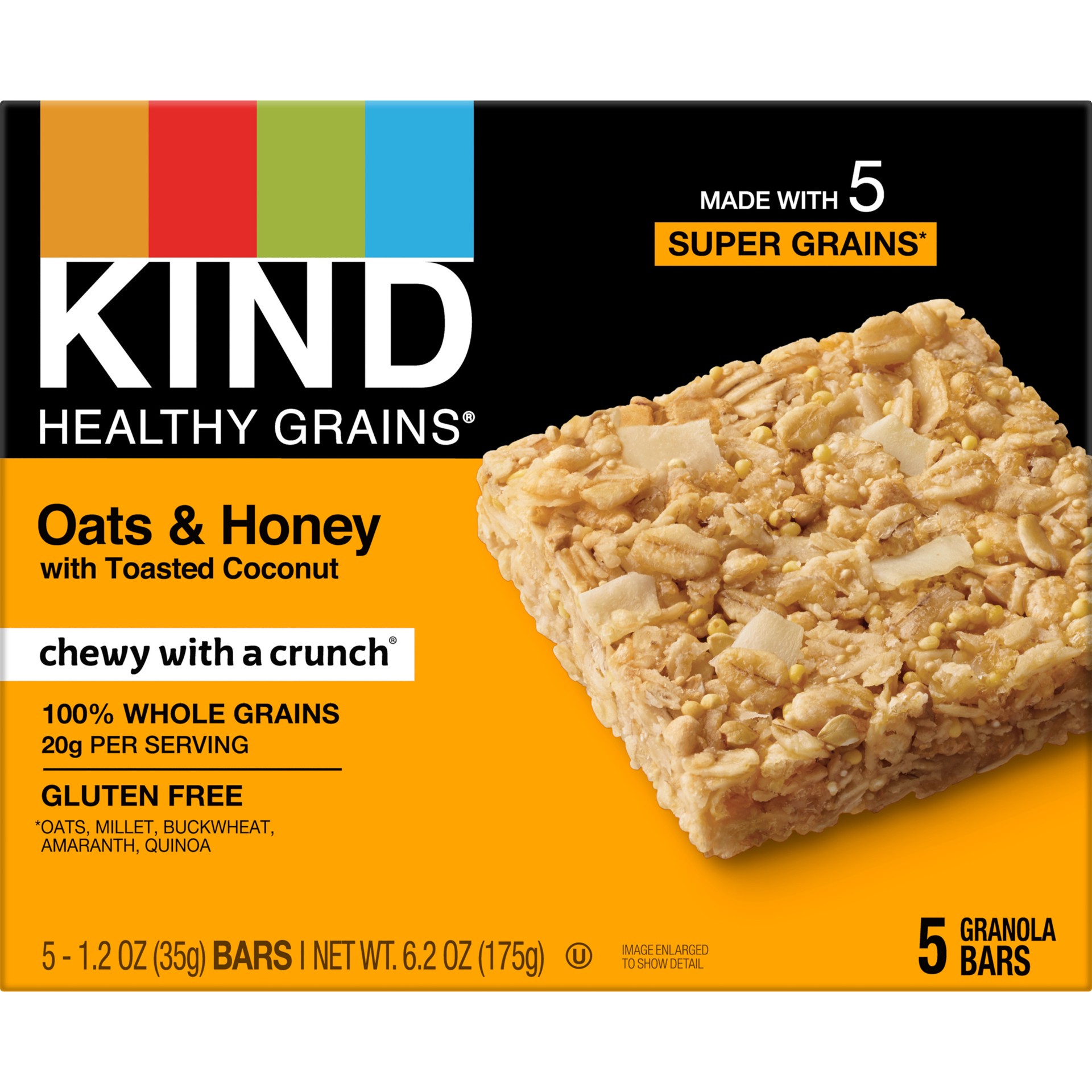 slide 1 of 6, KIND Healthy Grains Oats & Honey, Gluten Free Granola Bars - 5ct, 5 ct