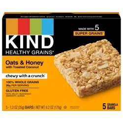 KIND HEALTHY GRAINS Oats & Honey with Toasted Coconut Bars, Gluten Free Bars, 1.2 OZ Bars (5 Count)