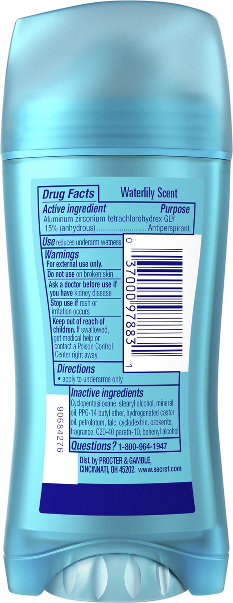 slide 6 of 7, Secret Invisible Solid Antiperspirant and Deodorant, Waterlily Scent, 2.6 oz, 2.6 oz