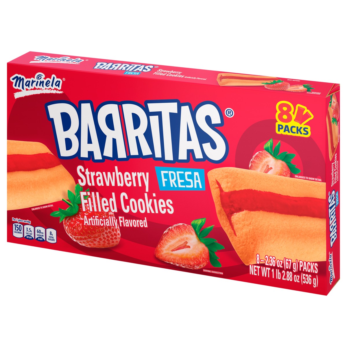 slide 8 of 9, Marinela Barritas Fresa Strawberry Filled Cookies, 8 packs, 18.88 oz, 8 ct