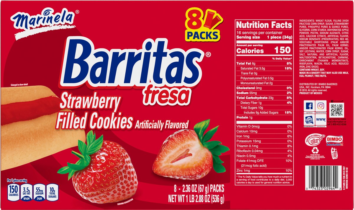 slide 8 of 9, Marinela Barritas Strawberry Cookies, 18.07 oz