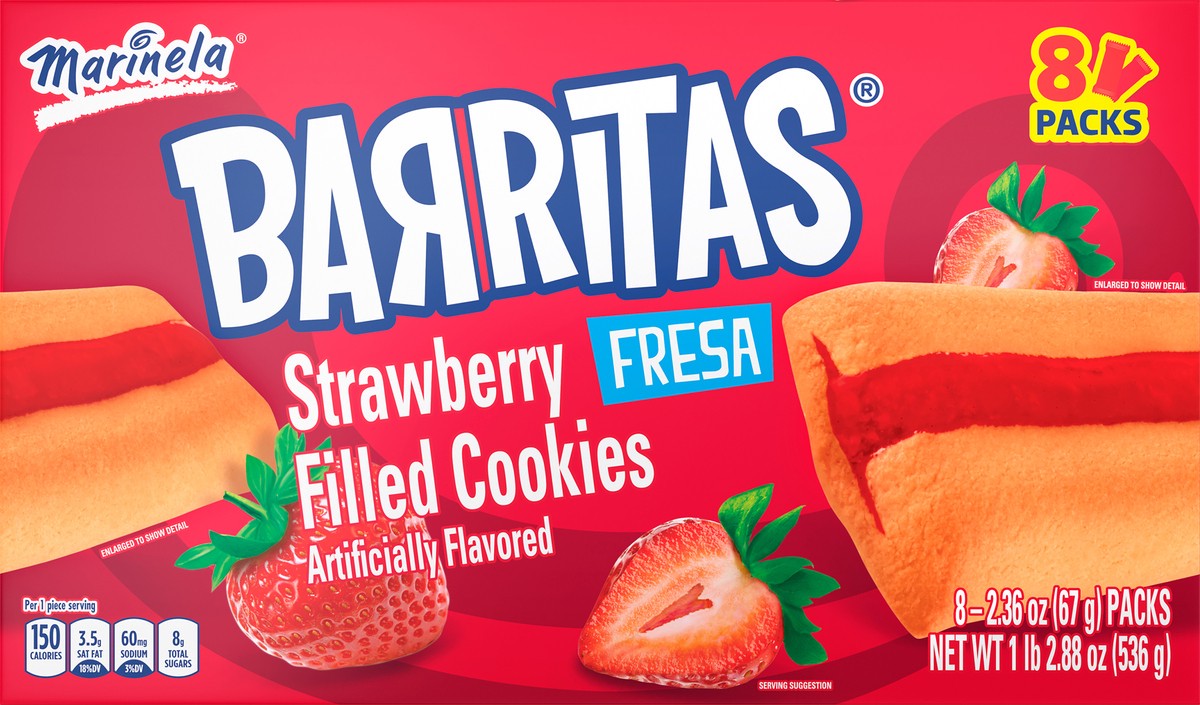 slide 7 of 9, Marinela Barritas Fresa Strawberry Filled Cookies, 8 packs, 18.88 oz, 8 ct