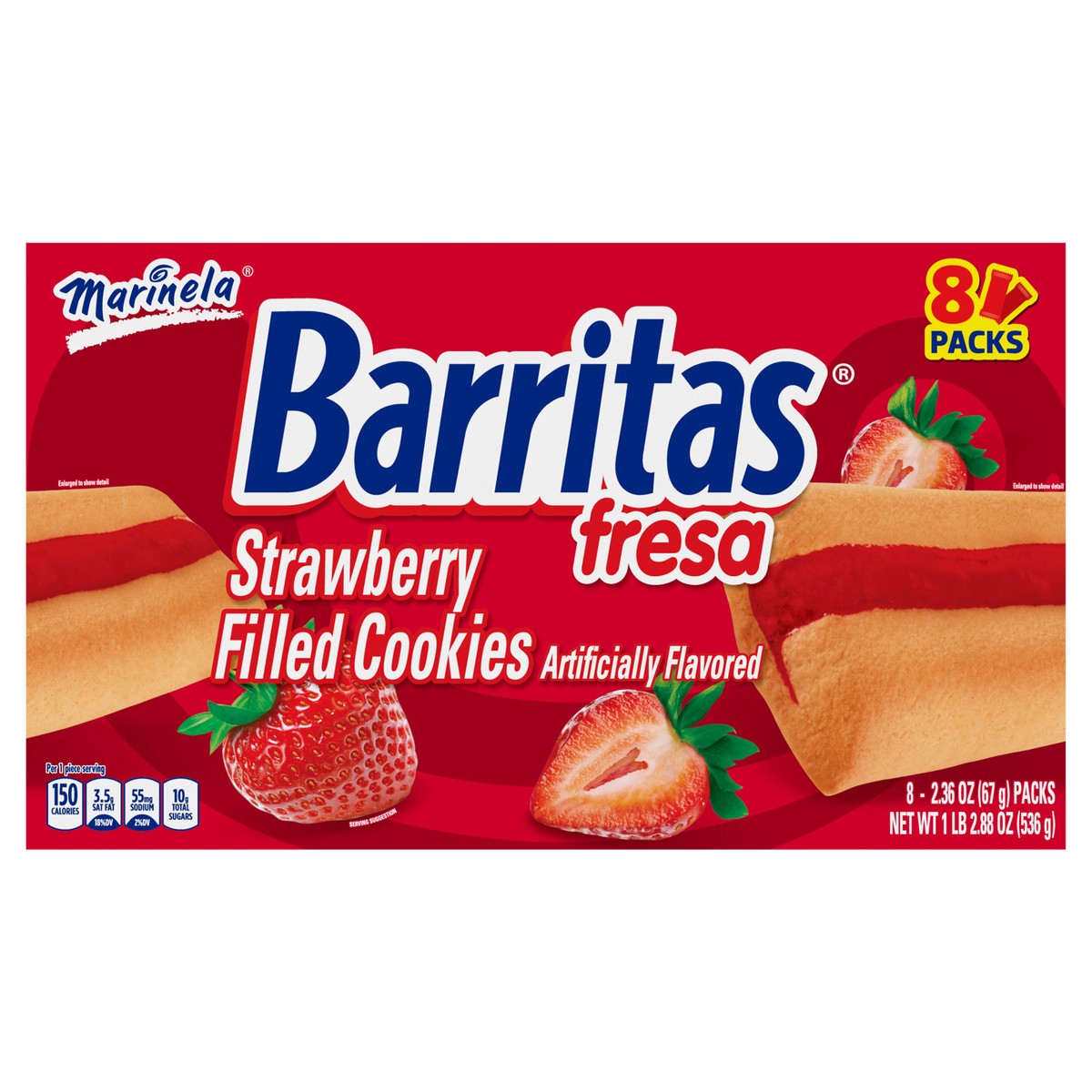 slide 1 of 9, Marinela Barritas Strawberry Cookies, 18.07 oz
