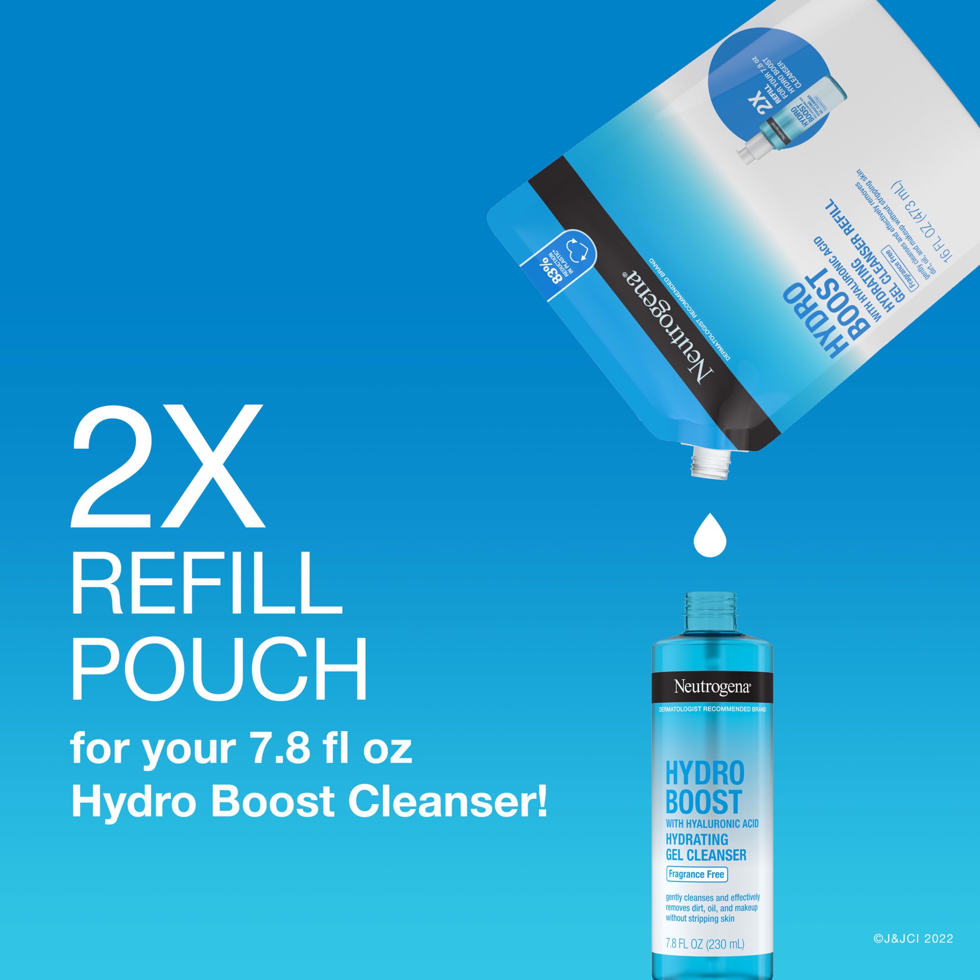 slide 5 of 5, Neutrogena Hydro Boost Hydrating Gel Cleanser, Fragrance Free, Refill Pouch, 16 Fl. Oz, 16 fl oz