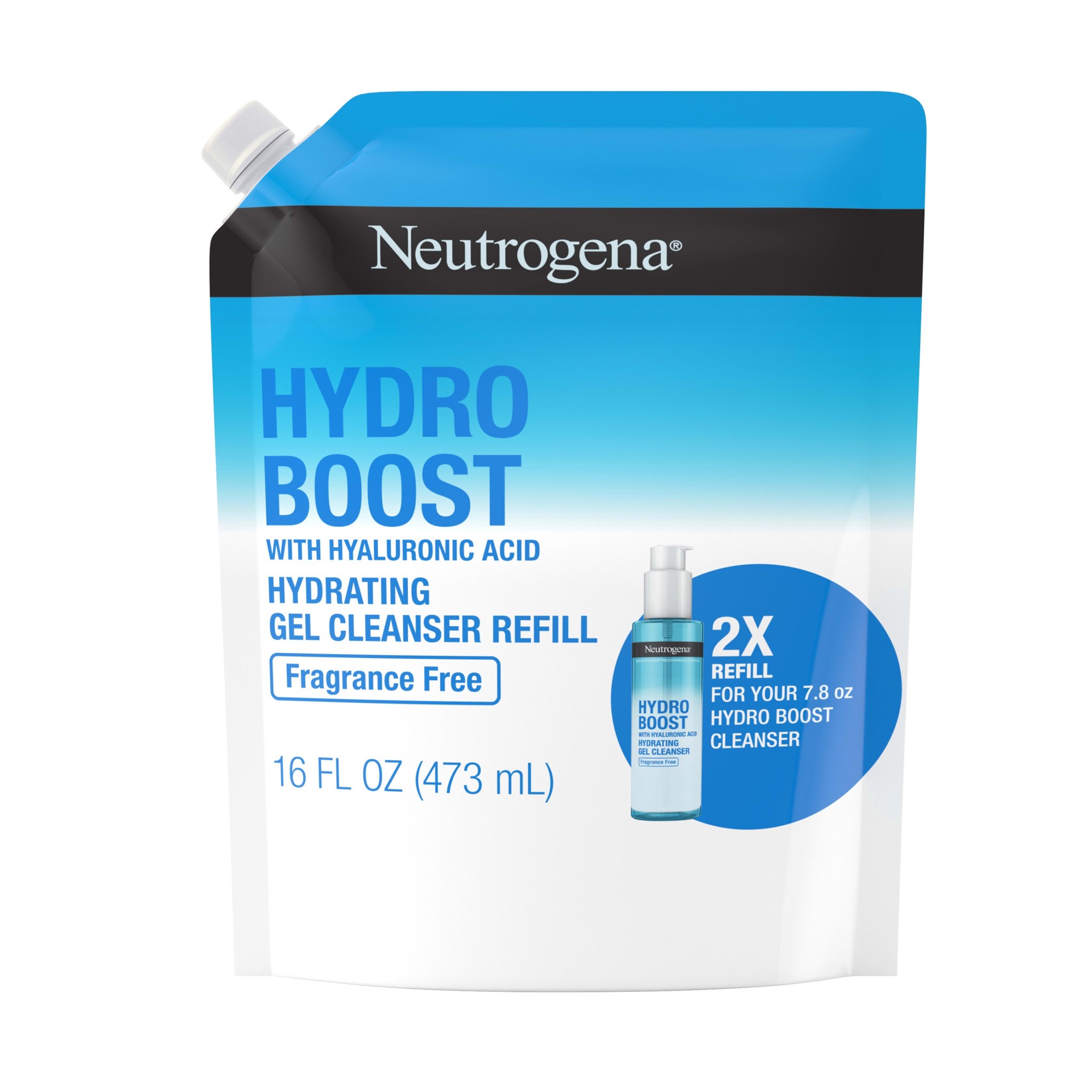 slide 2 of 5, Neutrogena Hydro Boost Hydrating Gel Cleanser, Fragrance Free, Refill Pouch, 16 Fl. Oz, 16 fl oz