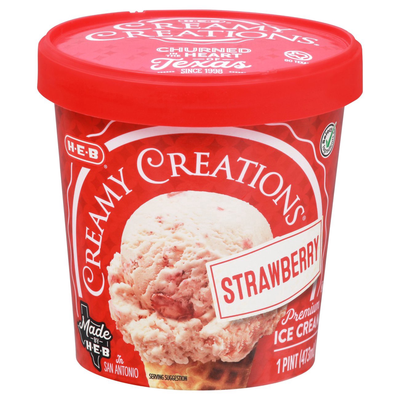 slide 1 of 1, H-E-B Creamy Creations Strawberry Ice Cream, 1 pint