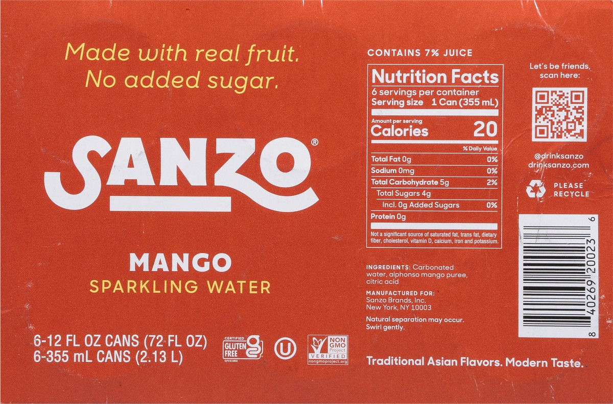 slide 9 of 12, Sanzo Mango Sparkling Water - 6 ct, 6 ct
