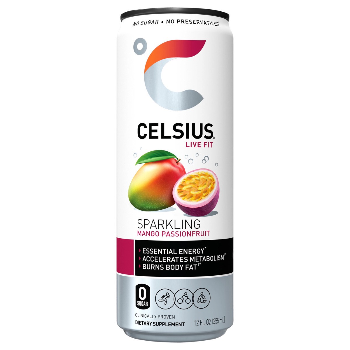 CELSIUS Sparkling Mango Passionfruit, Functional Essential Energy Drink 12  Fl Oz Single Can 12 fl oz