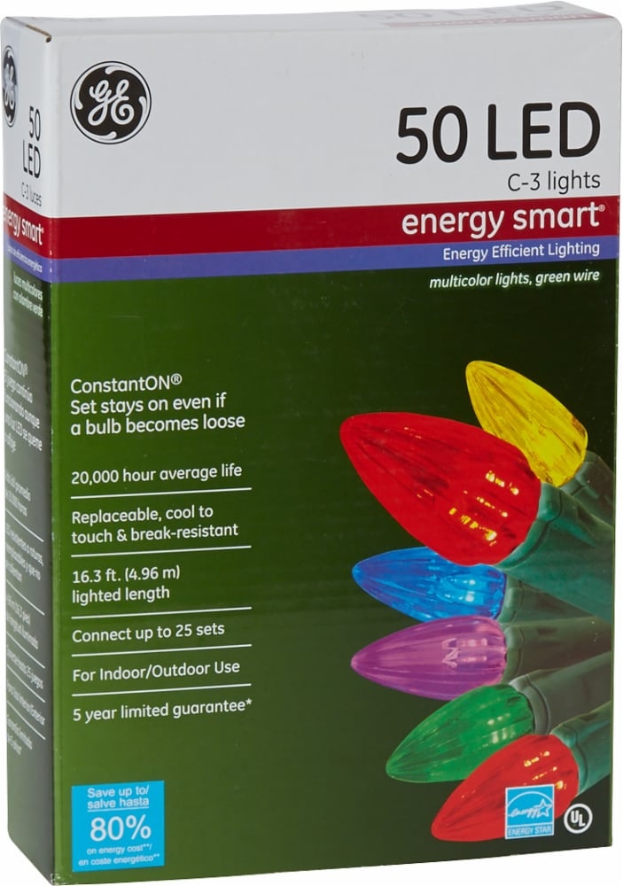 slide 1 of 1, Ge Led C-3 Energy Smart Lights 50 Count - Multi/Green, 16.3 ft