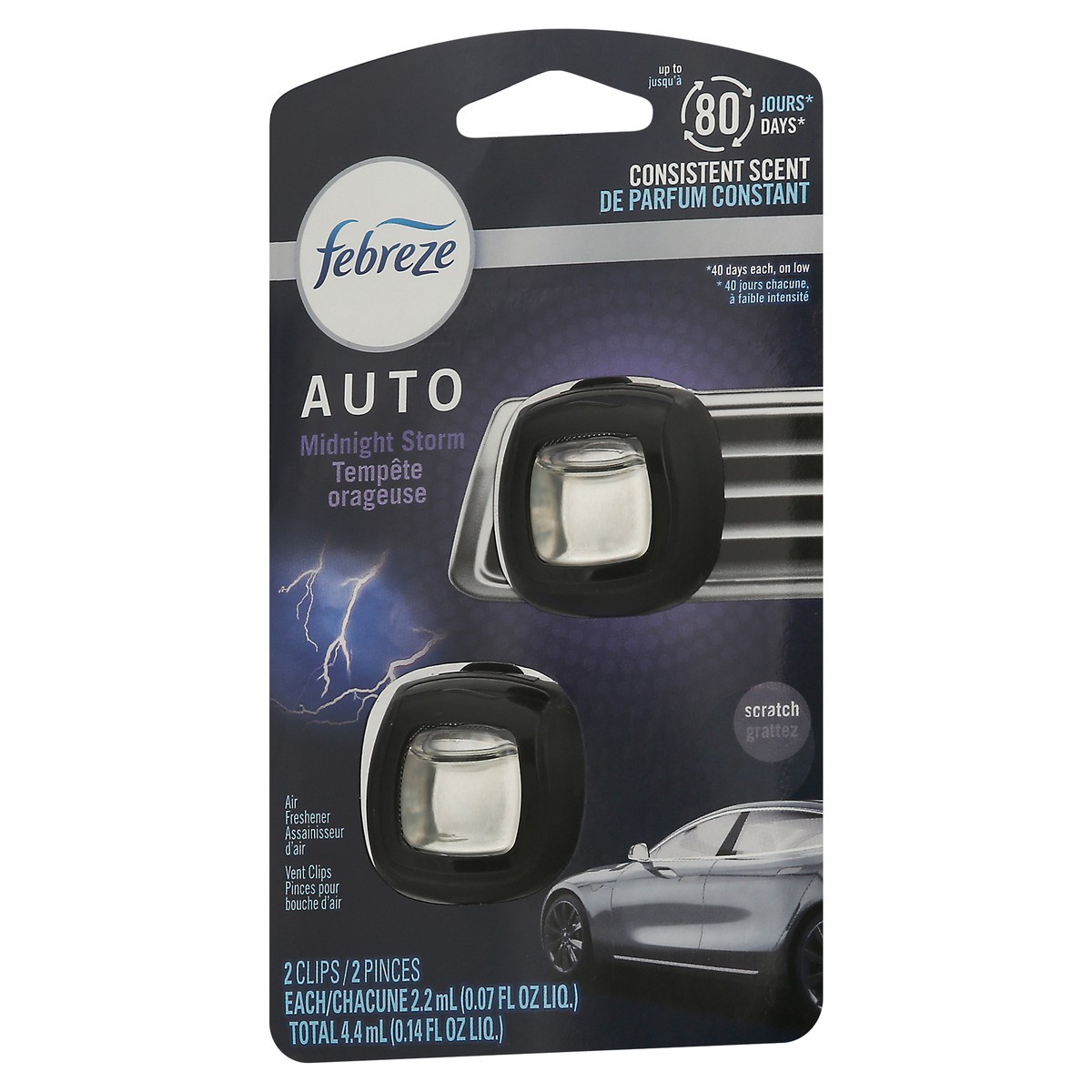 slide 2 of 9, Febreze Auto Vent Clips Midnight Storm Air Freshener 2 - 0.07 fl oz Each, 2 ct