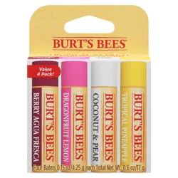 Burt's Bees 100% Natural Origin Moisturizing Lip Balm, Tropical Pineapple, Berry Agua Fresca, Dragon Fruit Lemon and Coconut and Pear, 4 Tubes