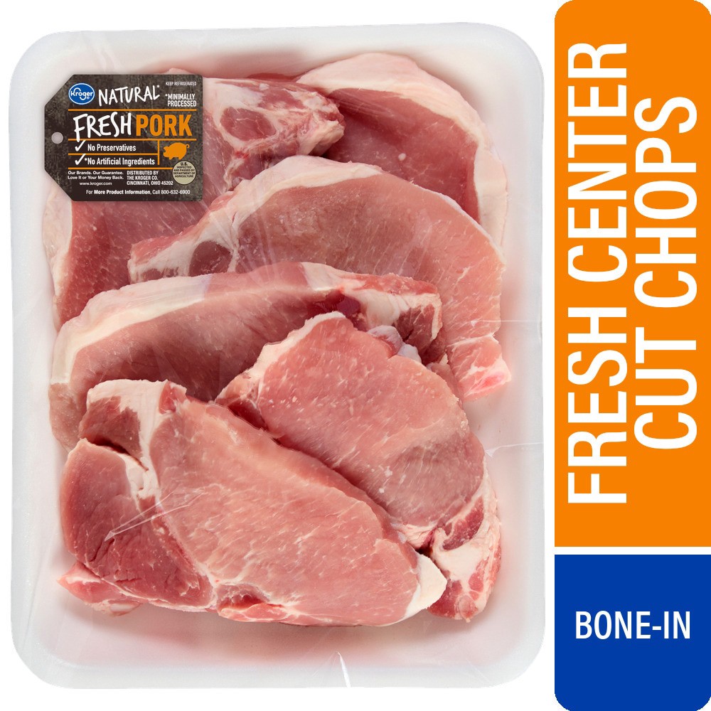 slide 1 of 6, Kroger Pork Center Cut Chop Bone In, per lb