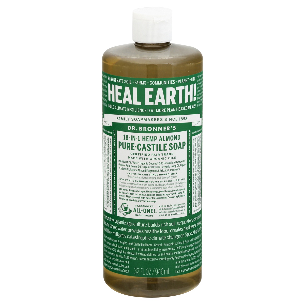 Dr. Bronner's 18in1 Hemp Almond PureCastile Soap 32 fl oz Shipt