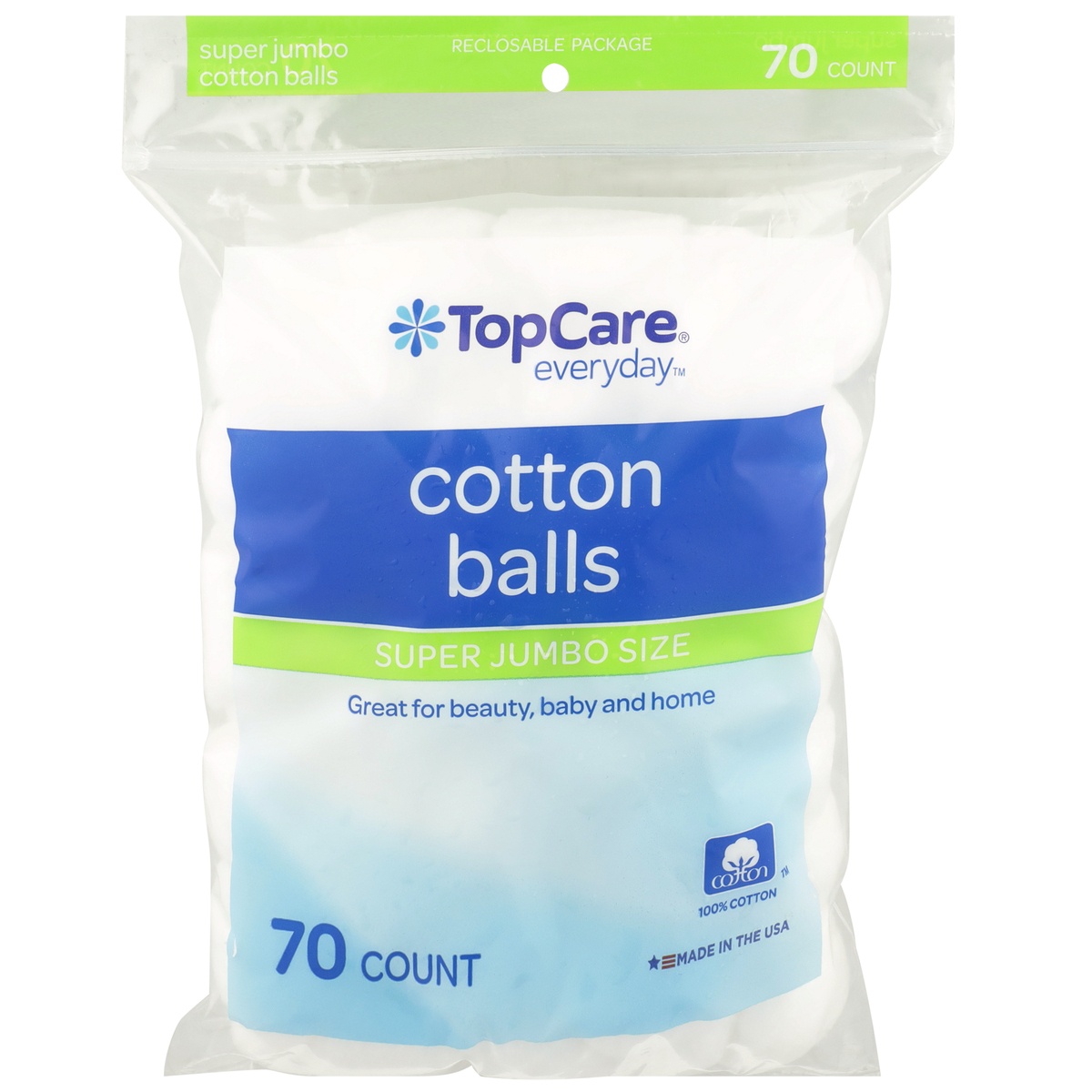 slide 1 of 1, TopCare Top Care Super Jumbo Size Cotton Balls, 70 ct