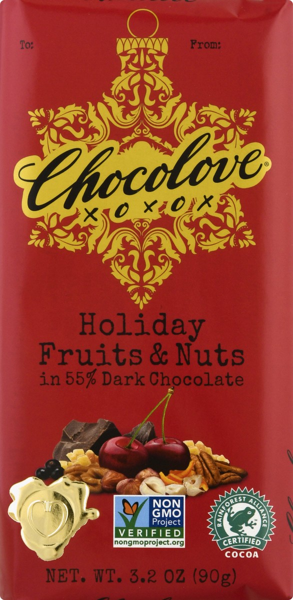 slide 7 of 9, Chocolove Holiday Fruits & Nuts 55% Dark Chocolate 3.2 oz, 3.2 oz