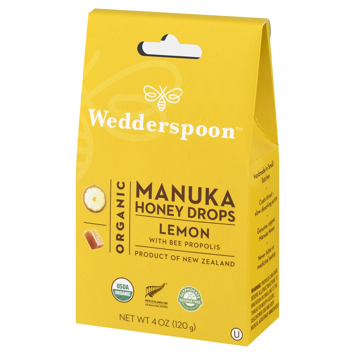 slide 9 of 9, Wedderspoon Organic Manuka Lemon with Bee Propolis Honey Drops 20 ea, 20 ct