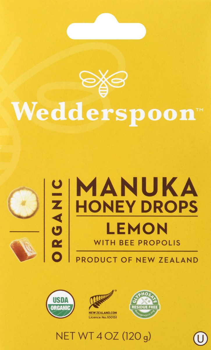 slide 3 of 9, Wedderspoon Organic Manuka Lemon with Bee Propolis Honey Drops 20 ea, 20 ct