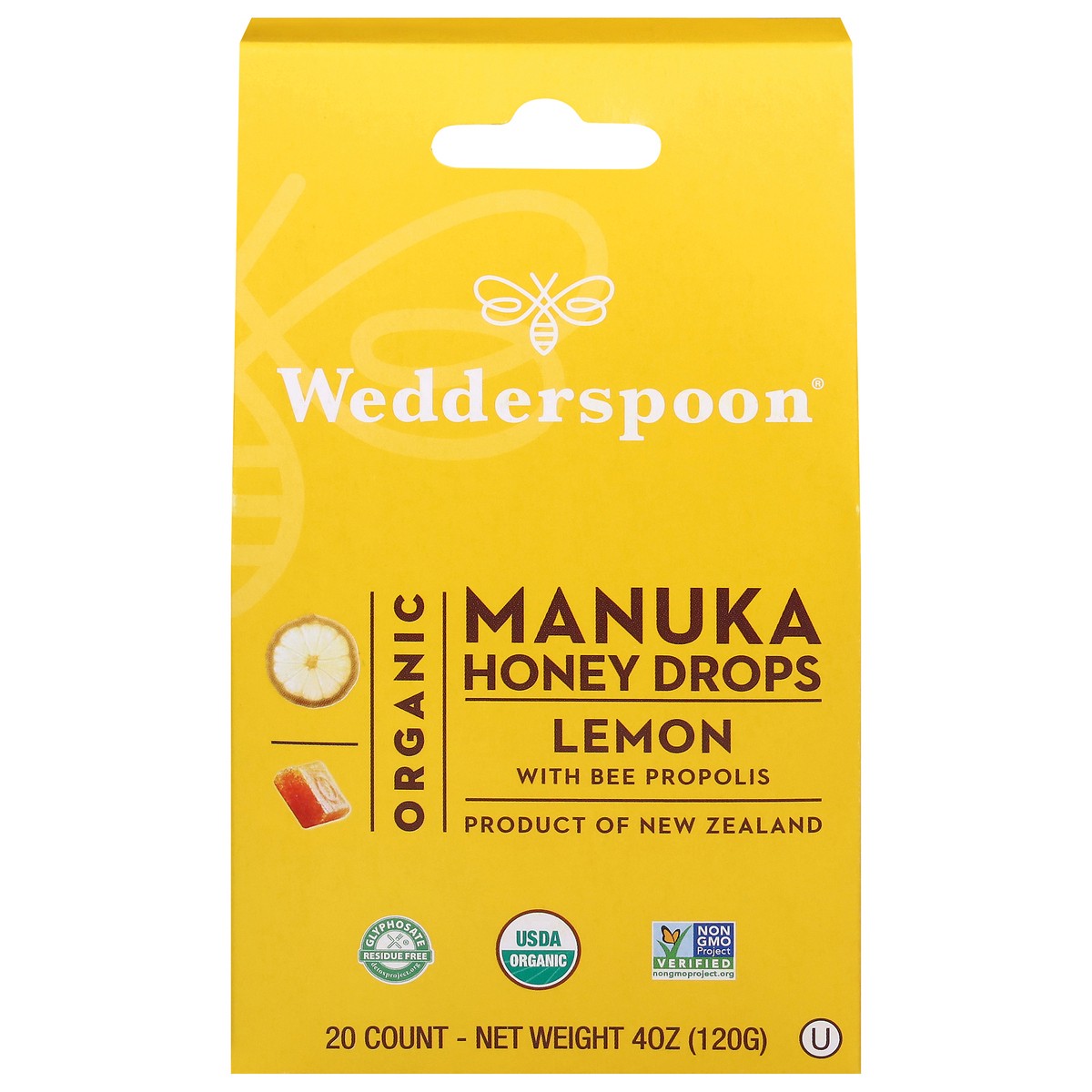 slide 1 of 9, Wedderspoon Organic Manuka Lemon with Bee Propolis Honey Drops 20 ea, 20 ct