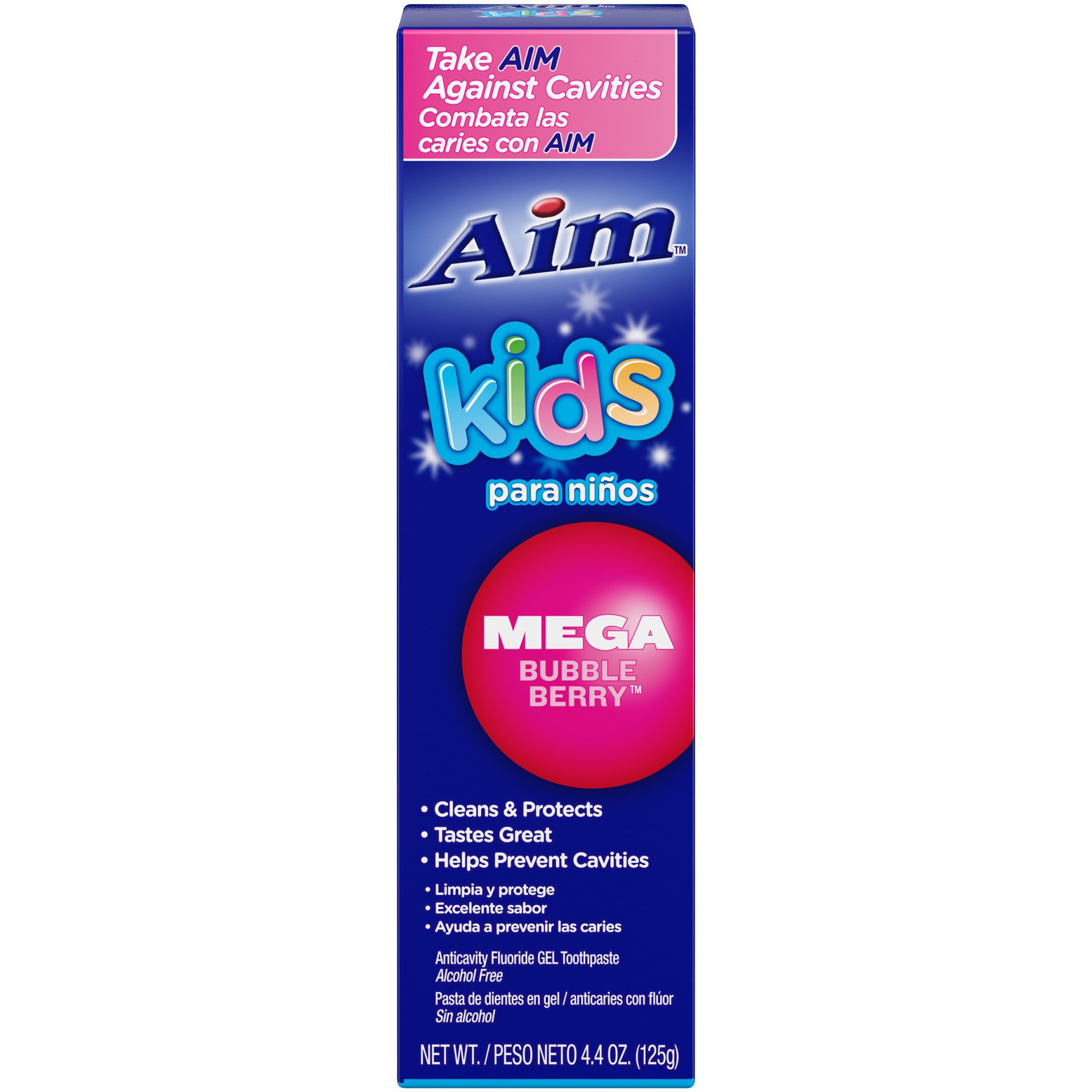 slide 1 of 5, Aim Kids Mega Bubble Berry Anticavity Fuloride Gel Toothpaste 4.4 oz., 4.4 oz