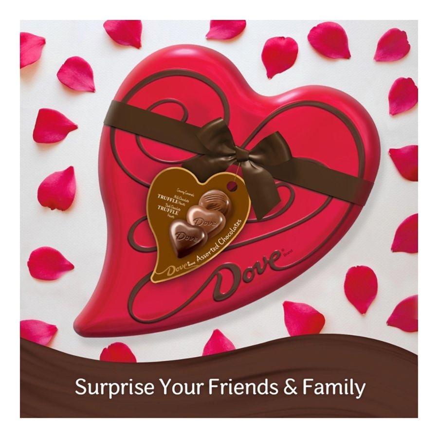 slide 3 of 5, DOVE Valentine's Assorted Chocolate Candy Heart Gift Box Tin, 6.5 oz