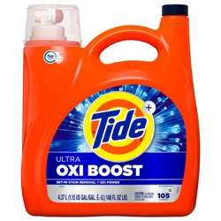 Tide Ultra Oxi Boost Liquid Laundry Detergent, 148 fl oz, 105 Loads, Advanced Stain Remover, Laundry Detergent Liquid with Extra Oxi Power