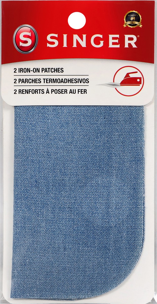 slide 2 of 2, SINGER Iron-On Faded Denim Patches - 5" x 5", 2 ct