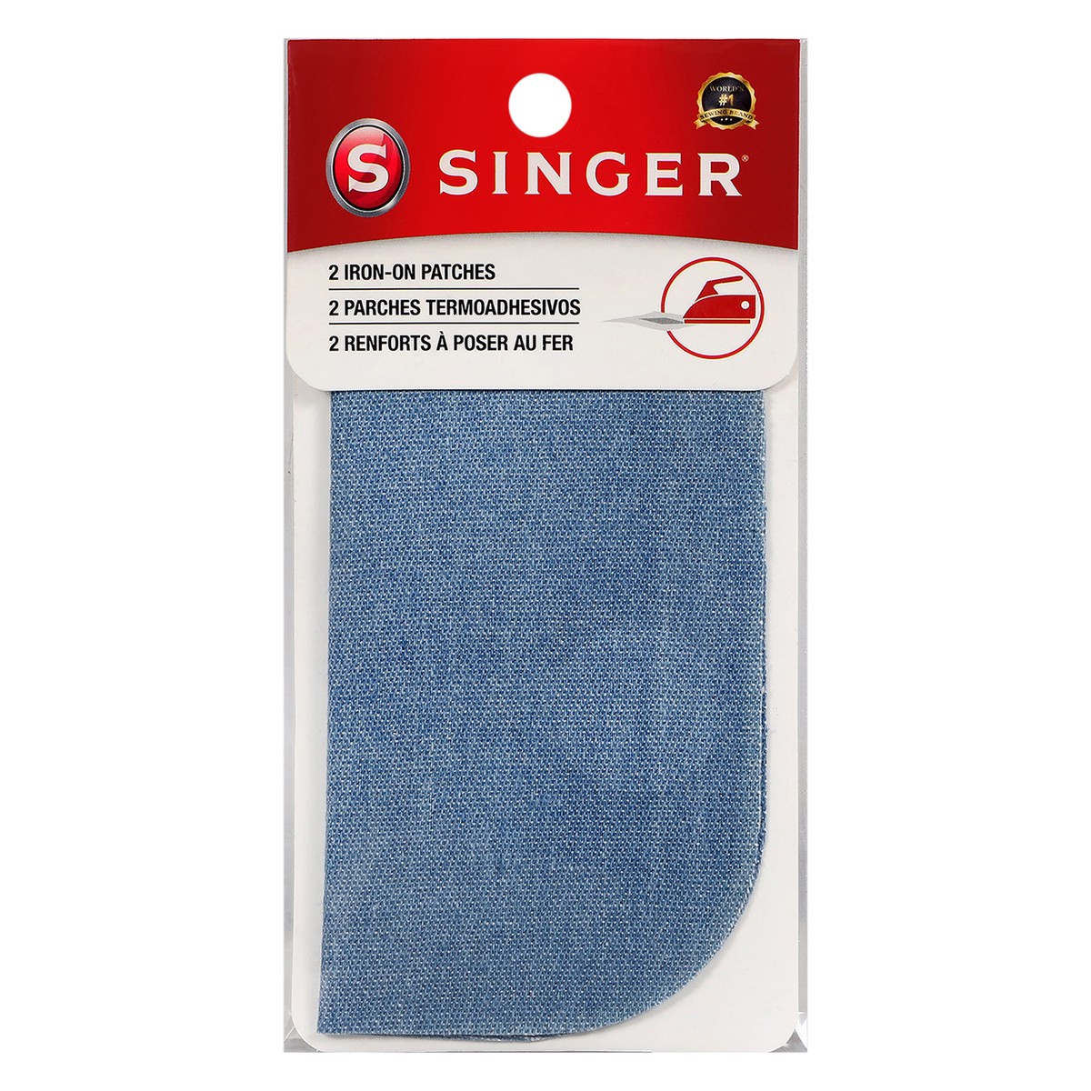 slide 1 of 2, SINGER Iron-On Faded Denim Patches - 5" x 5", 2 ct