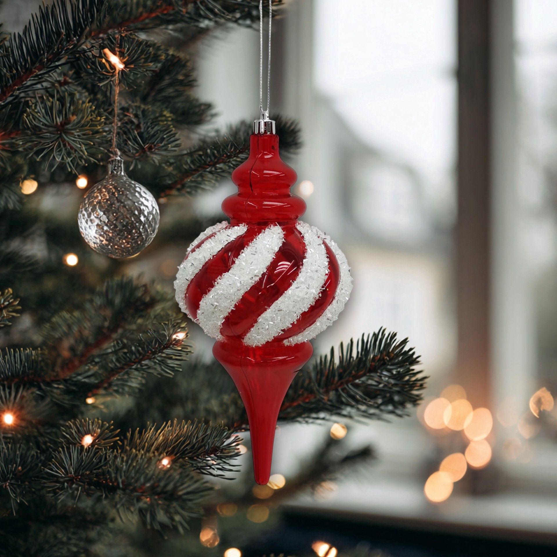 slide 2 of 3, 10.25" Red & White Tinsel Twist Jumbo Finial Ornament By Ashland, 10.25 in