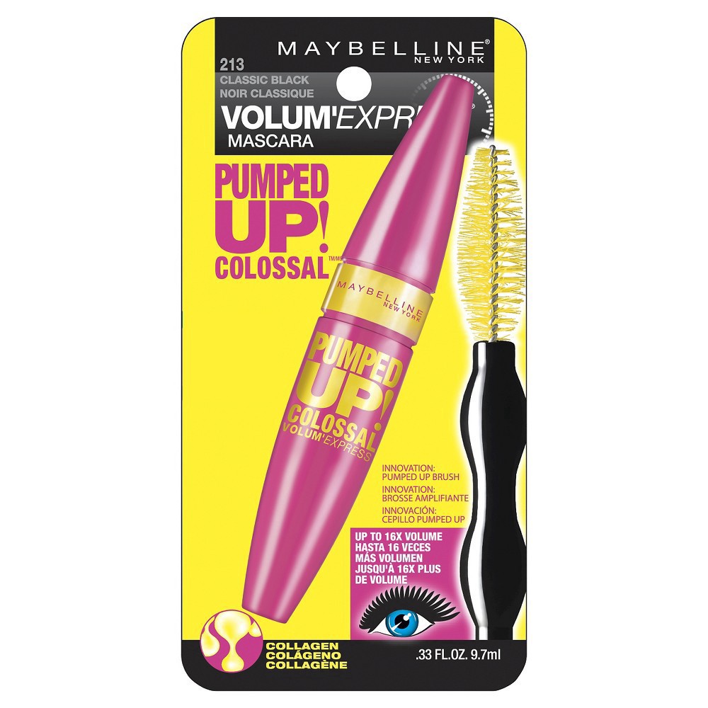 slide 4 of 7, Maybelline Volum' Express Pumped Up! Colossal Mascara - 213 Classic Black, 0.33 fl oz