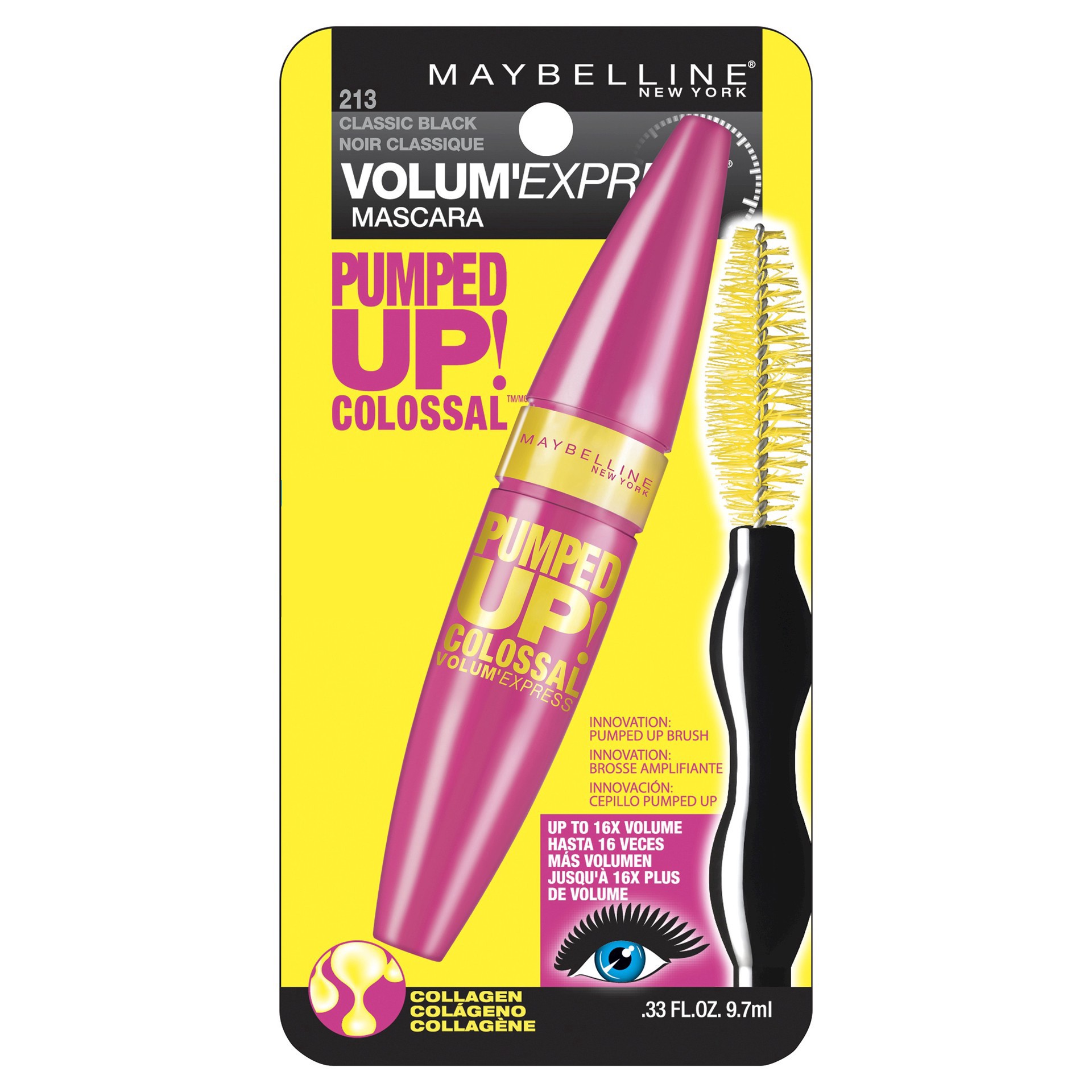 slide 5 of 7, Maybelline Volum' Express Pumped Up! Colossal Mascara - 213 Classic Black, 0.33 fl oz