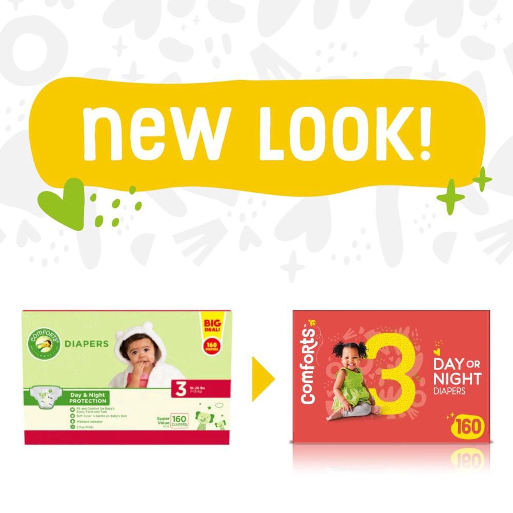 slide 6 of 6, Comforts Size 3 Day Or Night Baby Diapers Super Value Box, 160 ct