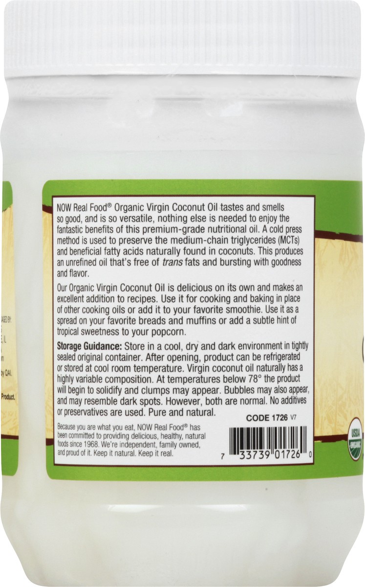 slide 9 of 9, NOW Real Food Virgin Coconut Cooking Oil, Organic - 20 fl. oz., 20 fl oz