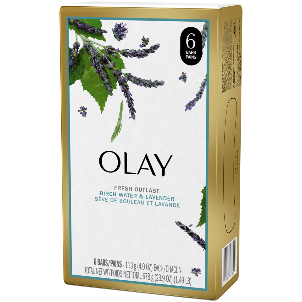 slide 3 of 3, Olay Fresh Outlast Purifying Birch Water & Lavender Bar Soap, 6 ct